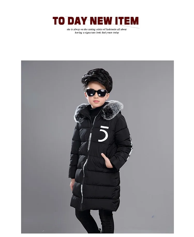 Children Winter Warm Jackets Boys Big Fur Collar Hooded Cotton Jacket Children Casual Thickenging Outerwear Coats