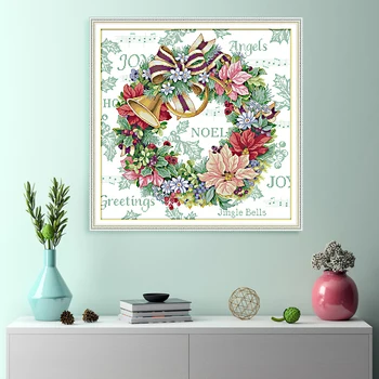 

Holiday Wreath Cross Stitch Patterns Aida 14CT 11CT Printed Canvas for Embroidery Stitch DIY Needlework Paintings H790