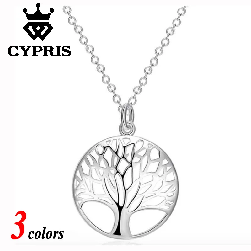 

Super Deal 2018 Hot 3 colors choice Rose gold yellow gold Silver Tree Of Life 20inch Pendant Necklace totem gift girl women