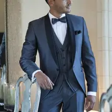 Шаль Воротник на одной пуговице, тонкий, высокое качество, модный, Terno Masculino, 3 предмета(куртка+ брюки+ жилет+ галстук-бабочка), вечерние смокинги, мужской костюм