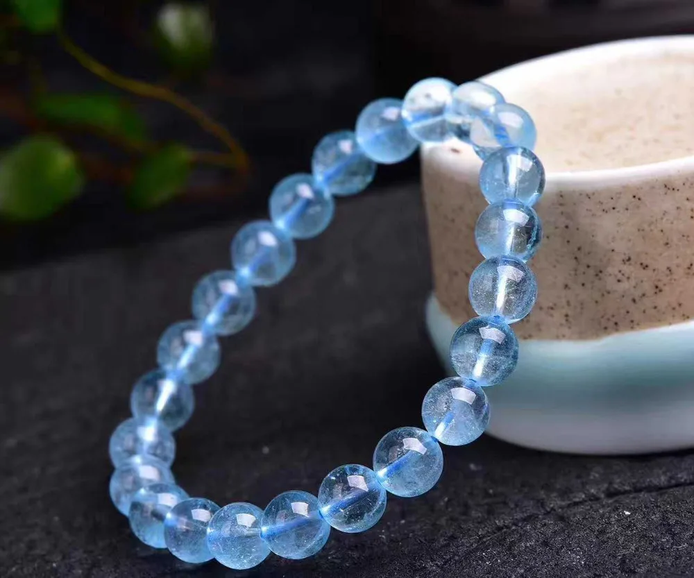 

100% Natural Blue Topaz Beads Bracelet 8.5mm Women Man Healing Stone Stretch Round Beads Crystal Bracelet Fashion AAAAAA