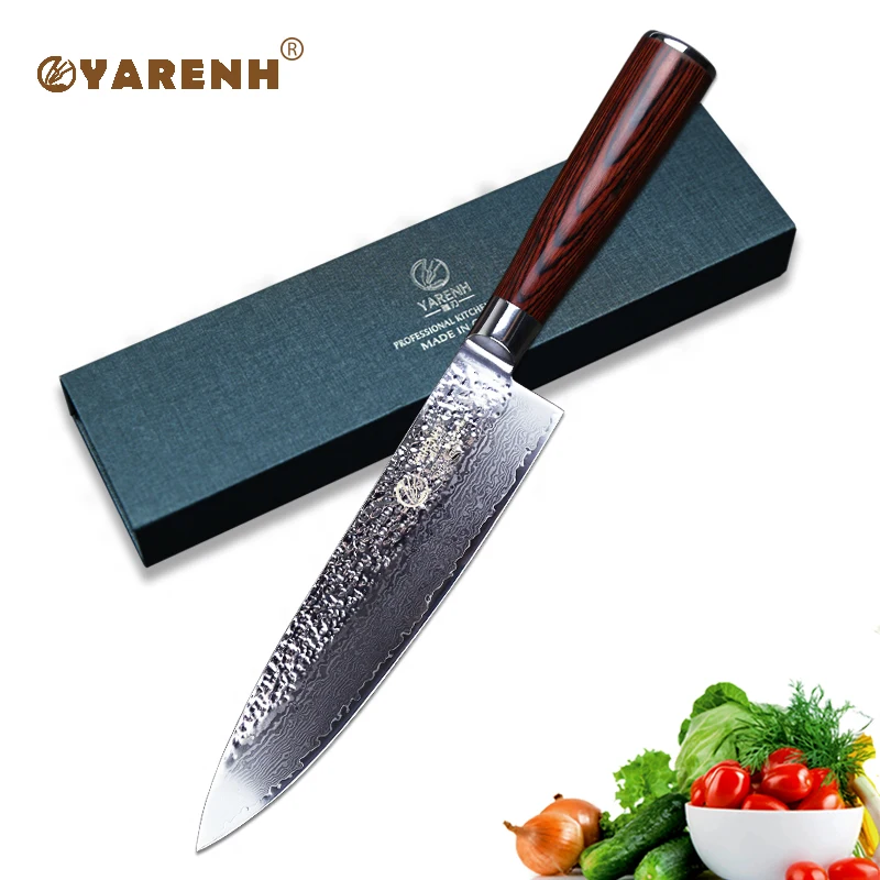

YARENH 8 inch chef knives damascus professional knife Japanese Handmade kitchen knife with wooden handle best Gyuto Knife