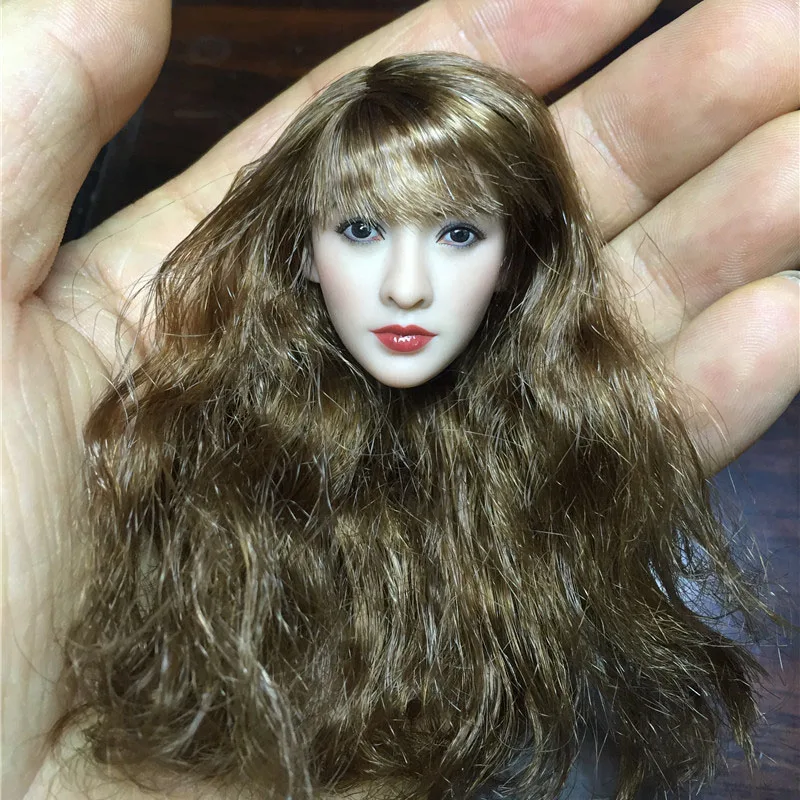 

1/6 Scale Asian Beauty Girl Women Head Sculpt Golden Curly Hair Headplay for 12 inches Body Figure