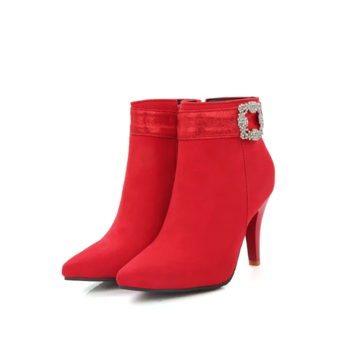 Г., Botas Mujer, зимние ботинки новые женские ботинки с открытым носком и пряжкой, пикантные модные зимние Ботильоны на каблуке Повседневная зимняя обувь на молнии, A26