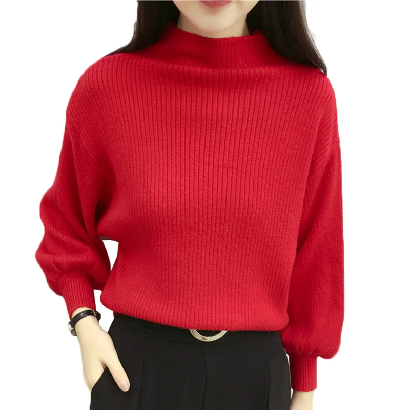 Günstig Neue Herbst Winter Frauen Pullover Mode Rollkragen Fledermaus Shirt Pullover Laterne hülse Lose Gestrickte Pullover Weiblich Jumper Tops