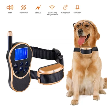 

600m Electric Dog Training Collar Pet Remote Control Waterproof Rechargeable with LCD Display for All Size Bark-stop Collars