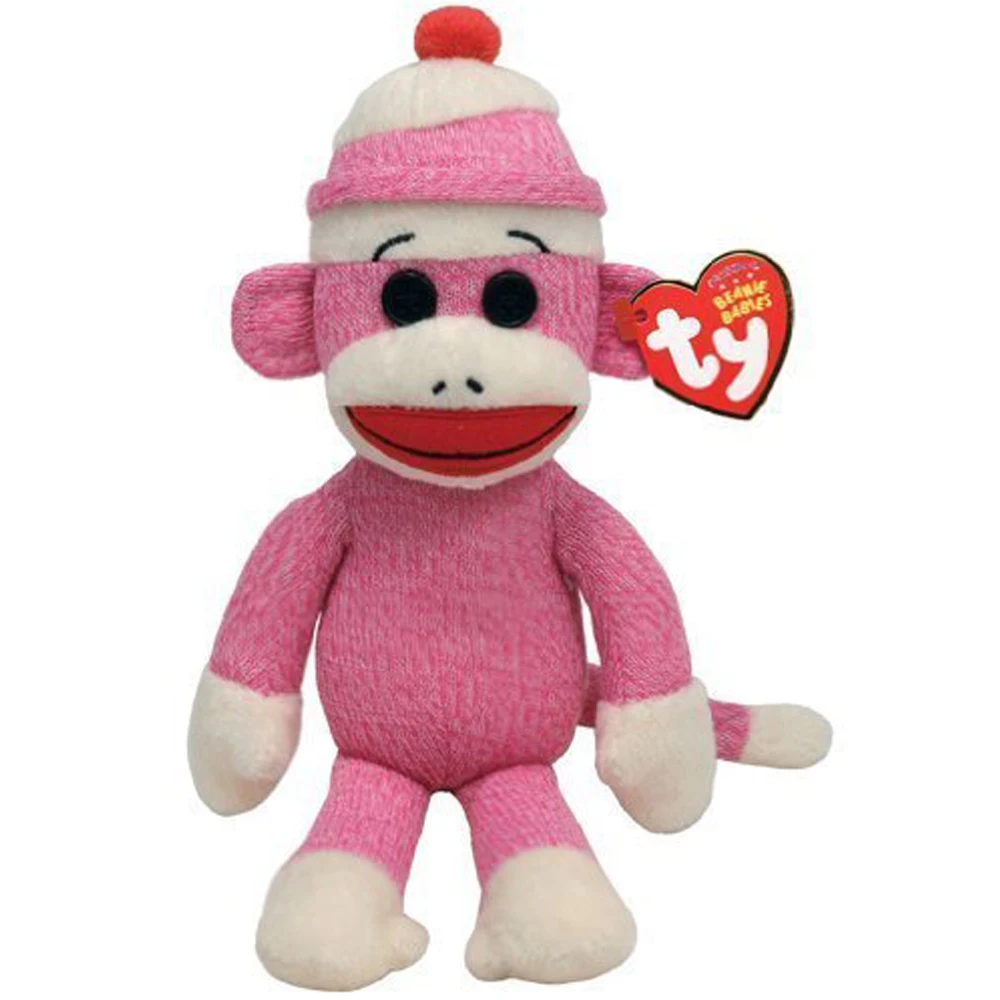 Pyoopeo Ty Beanie Babies 6" 15cm Sock Monkey Pink Plush Regular Soft