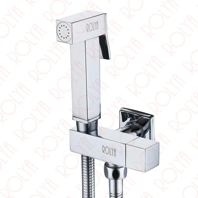 

Luxurious Square Chrome Cube Style Portable Bidet Sprayer with Angle Valve Toilet Hand Bidet Spray Kit
