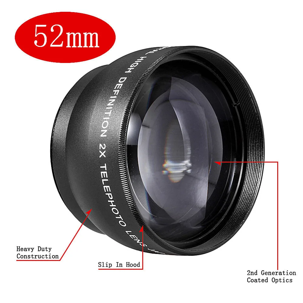 JINTU 52mm 2X téléobjectif téléobjectif pour NIKON D80 D90 D3100 D5100 D7000 D7100 18 55mm
