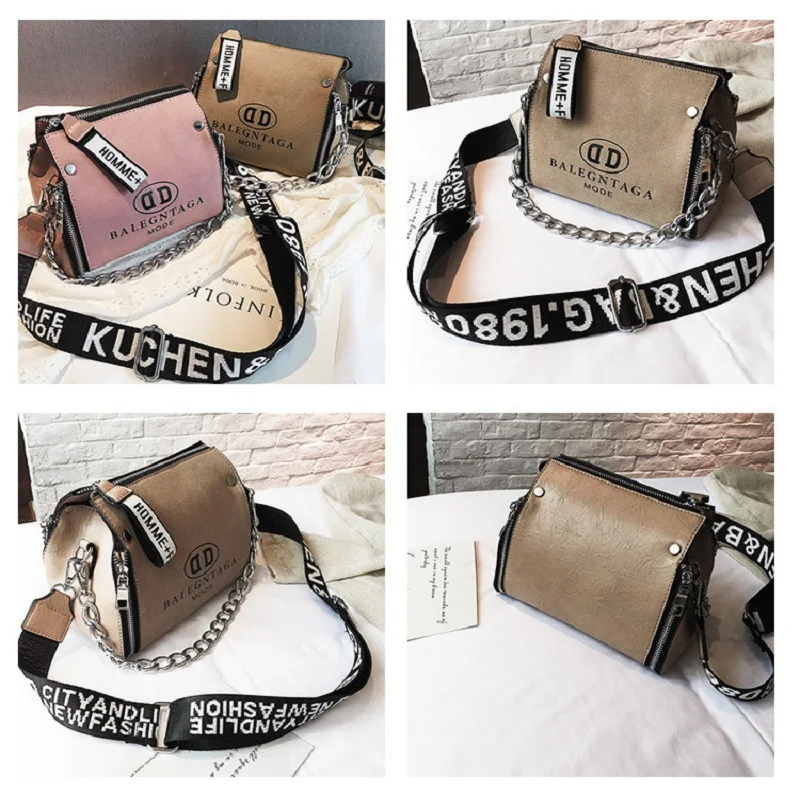 FEMALEE-Barrel-Shaped-Fashion-PU-Leather-Scrub-Crossbody-Messenger-Handbags-Letter-Wide-Strap-Chains-Design-Bucket