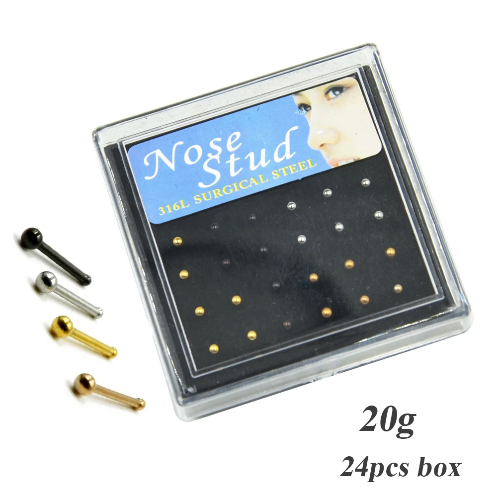 

24piece 316l Stainless Steel Nose Bone Stud Piercing Body Jewelry Straight Nose Pin with Dimple End 20g