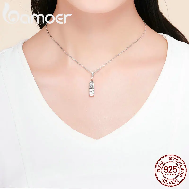 BAMOER New Collection 925 Sterling Silver British Big Ben Building Pendant Charm fit Charm Bracelets Jewelry Making SCC868
