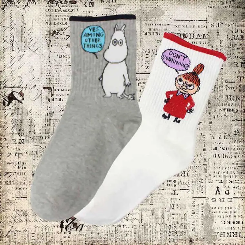 Милые носки с героями мультфильмов «Муми-долина» для костюмированной вечеринки; модные классические забавные короткие носки белого и розового цвета; 1 пара
