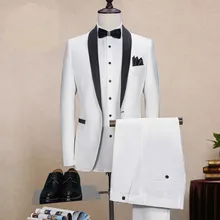 Белый черный воротник Нарядные Костюмы для свадьбы мужской костюм Homme Mariage курение Masculino мужской костюм Slim Fit Куртка+ брюки