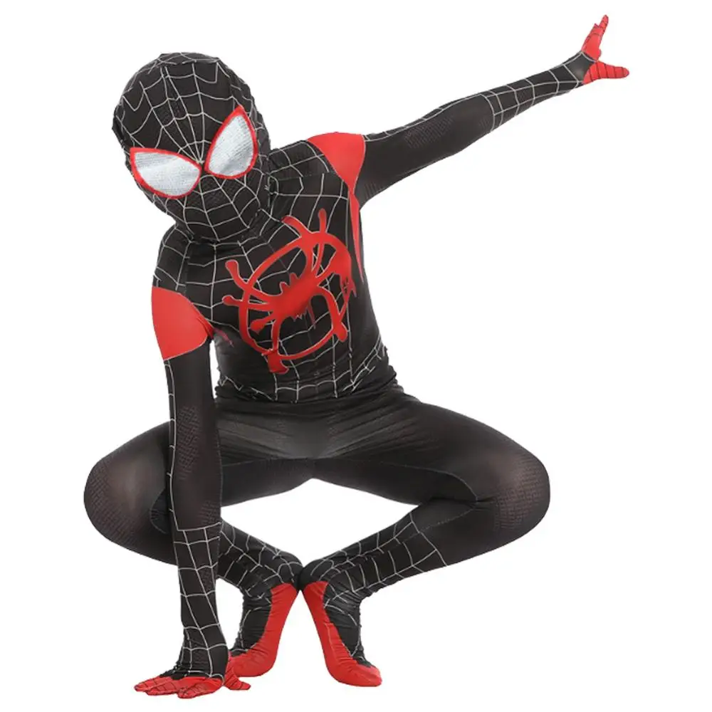 Kid Человек-паук в Spider-Verse Miles Morales костюм зентай для косплея Человек-паук комбинезон боди костюм для детей и взрослых - Цвет: Kid