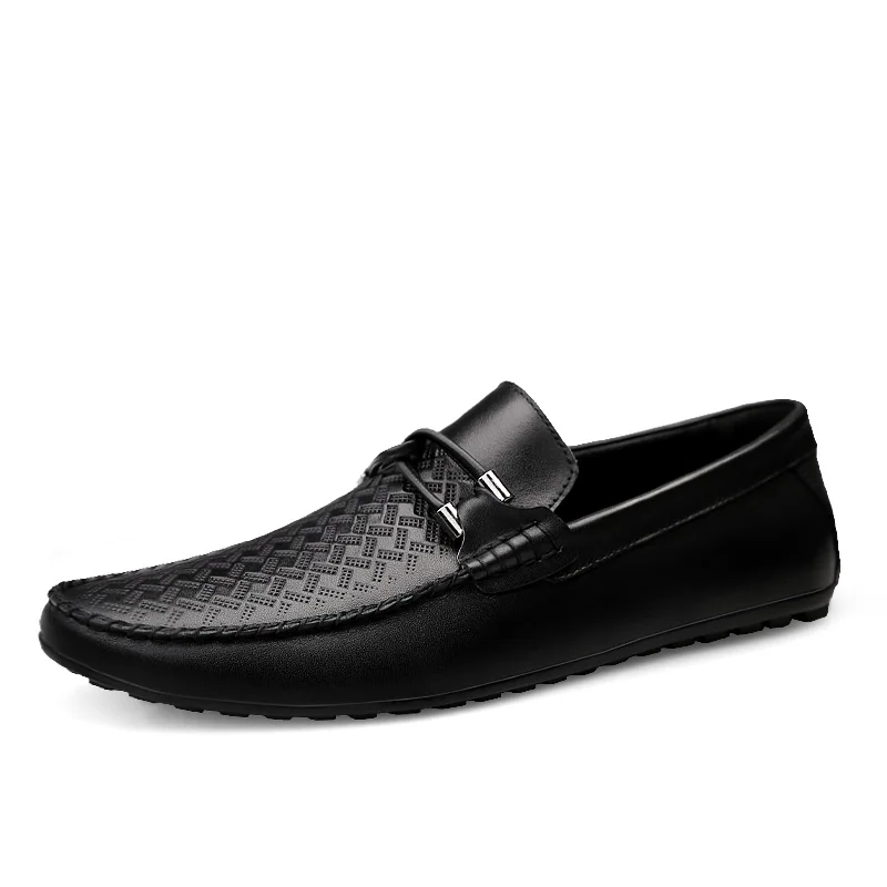 Новые модные мужские лоферы из натуральной коровьей кожи; Мужская обувь; Повседневная Классическая обувь без застежки; цвет черный, белый; Мужская обувь для вождения - Цвет: black print