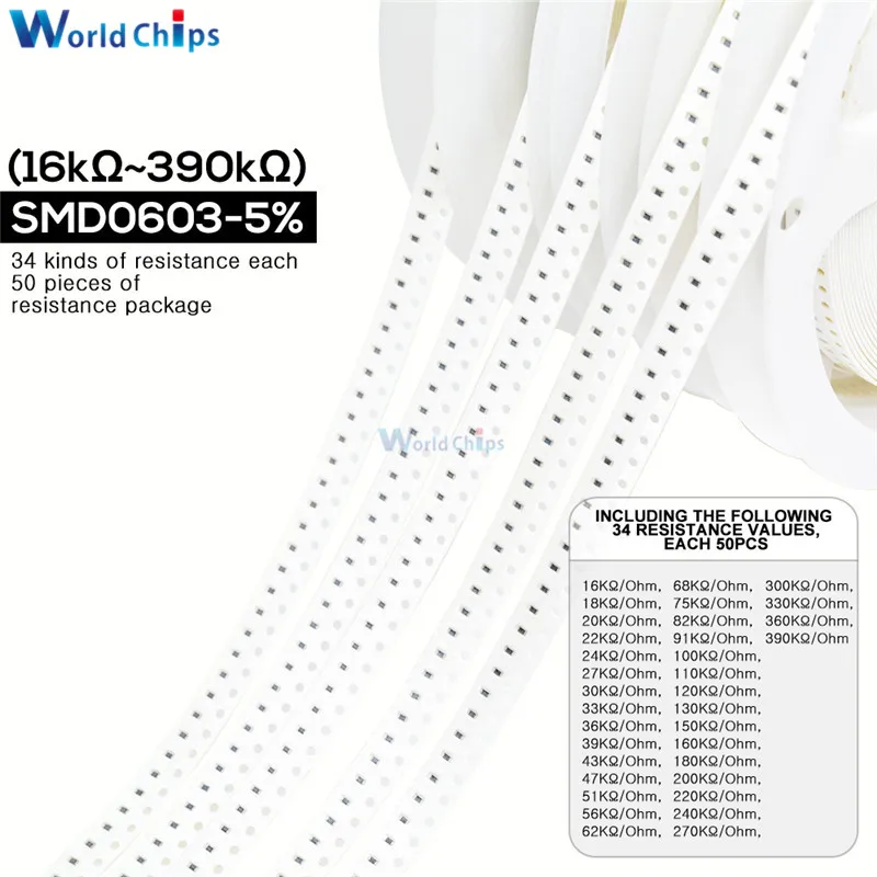 1700 шт./лот 0603 SMD резистор 0R 10 м Ом 5% 1/10 Вт 0 25 чип сопротивление фиксированный набор