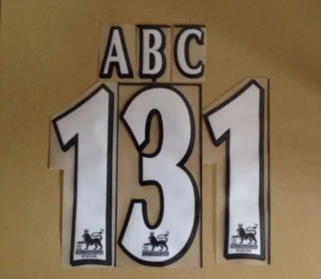 

Retro Premier League white gold flocking Name&Number EPL Printing font Hot stamping patches badges