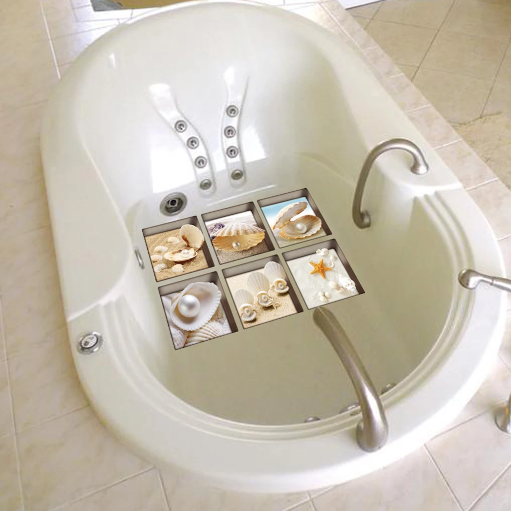 6pcs 3D Antiskid Bathtub Appliques Bath Sticker Bathroom Decal PVC Mural anti-slip Waterproof Home Decoration