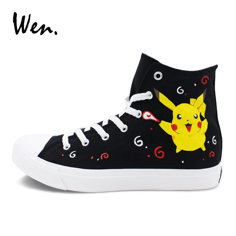 

Wen Pikachu Shoes Hand Painted Canvas Sneakers Pokemon Pocket Monster Design High Top Anime Skateboarding Shoes Laced Plimsolls