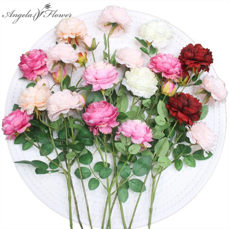 

3 branch peony rose fake flower wall Western-style DIY wedding home party office hotel desk decoration flores artificiales peony