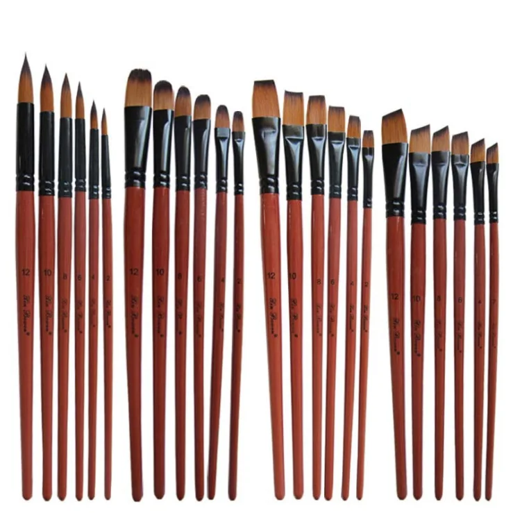 6 шт./компл. цветные градиентные нейлоновые кисти для рисования кисть коричневая ручная ручка 4 типа для акварельной акриловой живописи