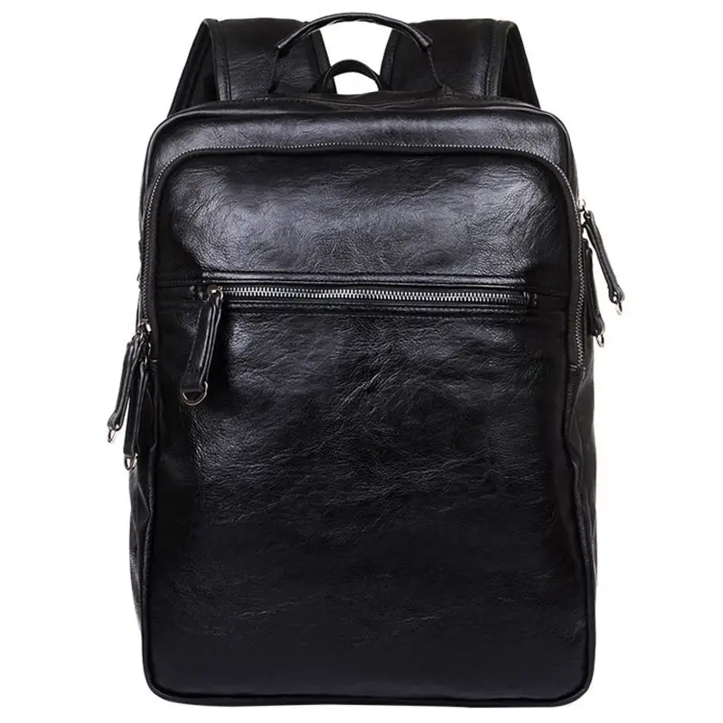 

Men Leather Backpack High Travel Rucksack School Backpack Mens Laptop Business Backpack Shoulder Bag Black
