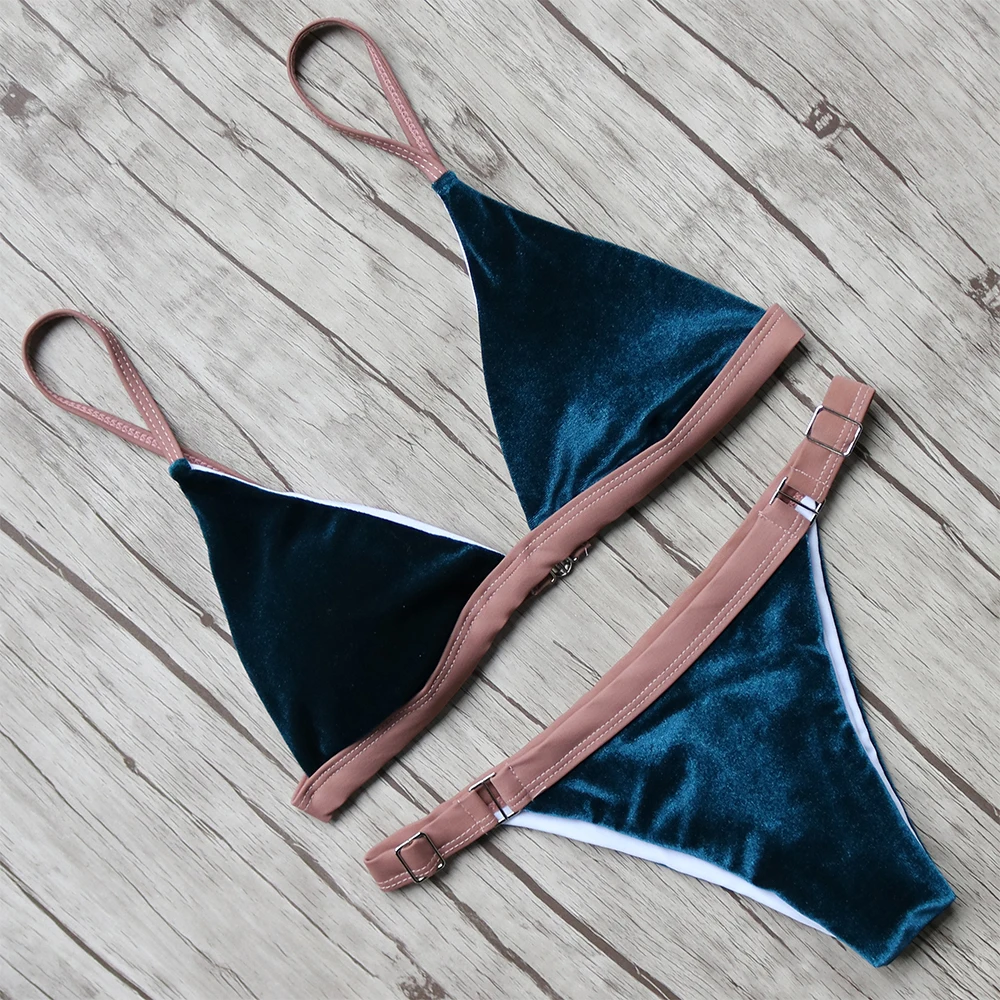 Velvet Bikini Swimsuit Swimwear Women Biquini 2017 Push Up Brazilian Bikini Set Bathing Suit Beachwear Swim Wear Swim Suit velvet bikini set