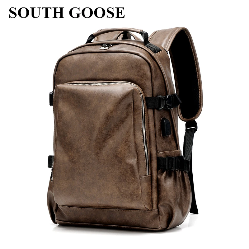 

SOUTH GOOSE Men Leather Backpack Male Anti-theft Large Capacity Laptop Bag Men&Women School Bag Casual Travel Bag Shoulder Bag