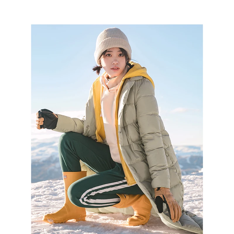 

INMAN 2019 Autumn New Arrival Female Hooded Lapel Print Long Section False Two-piece Suit Down Coat
