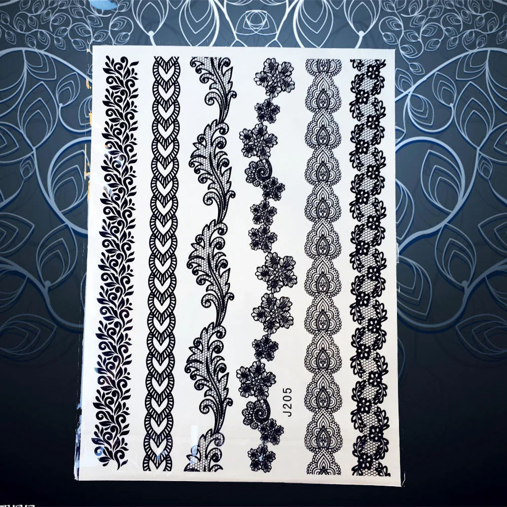1PC Hot Black Flash Tattoo Lace Flower Chain Jewelry Waterproof Henna Bracelet Temporary Arm Sticker PBJ205 | Красота и здоровье