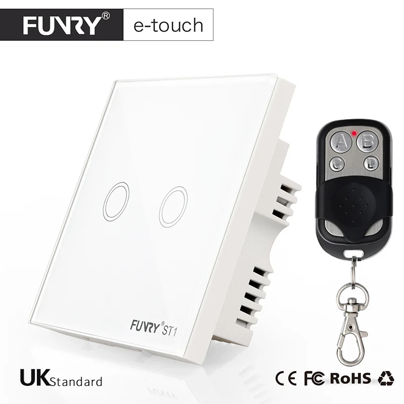

FUNRY ST1 UK Standard Remote Control Switch 2 Gang 1 Way Smart Wall Switch Wireless Remote Control Touch Light Switch