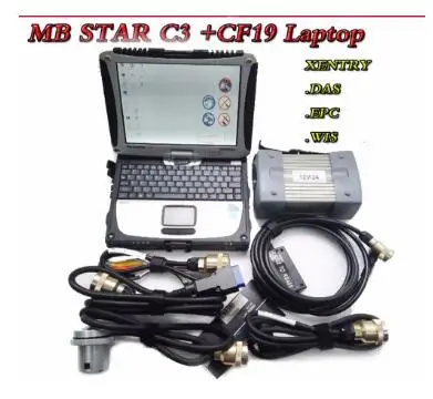 Лучшее Качество MB STAR C3 SD Pro мультиплексор OBD автоматический диагностический инструмент STAR C3 pro для автомобиля и грузовика с программным обеспечением HDD и ноутбука CF-19 - Цвет: MB C3 HDD CF19