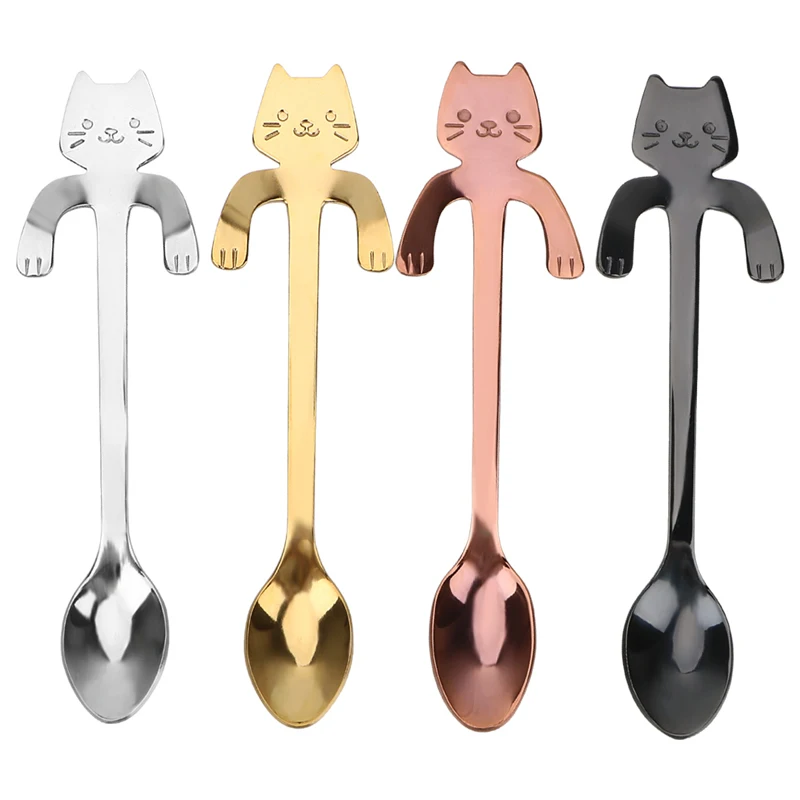 

Camping Tableware Spoon Stainless Steel 304 Handle Cute Cartoon Cat Coffee Spoon Utensils For Outdoor Camping Cutlery Picnic Set