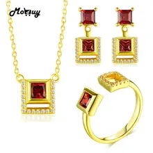 MoBuy уникальный квадратный 925 пробы Серебряные комплекты ювелирных изделий для Для женщин Природный камень гранат S925 Свадебные украшения для Для женщин V030ENR