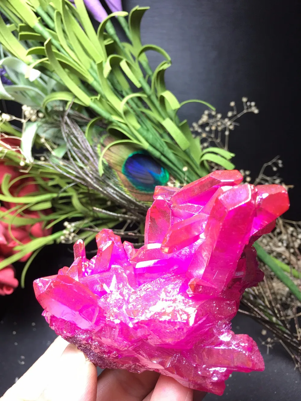 

Natural beautiful reiki quartz crystal bismuth titanium cluster specimen