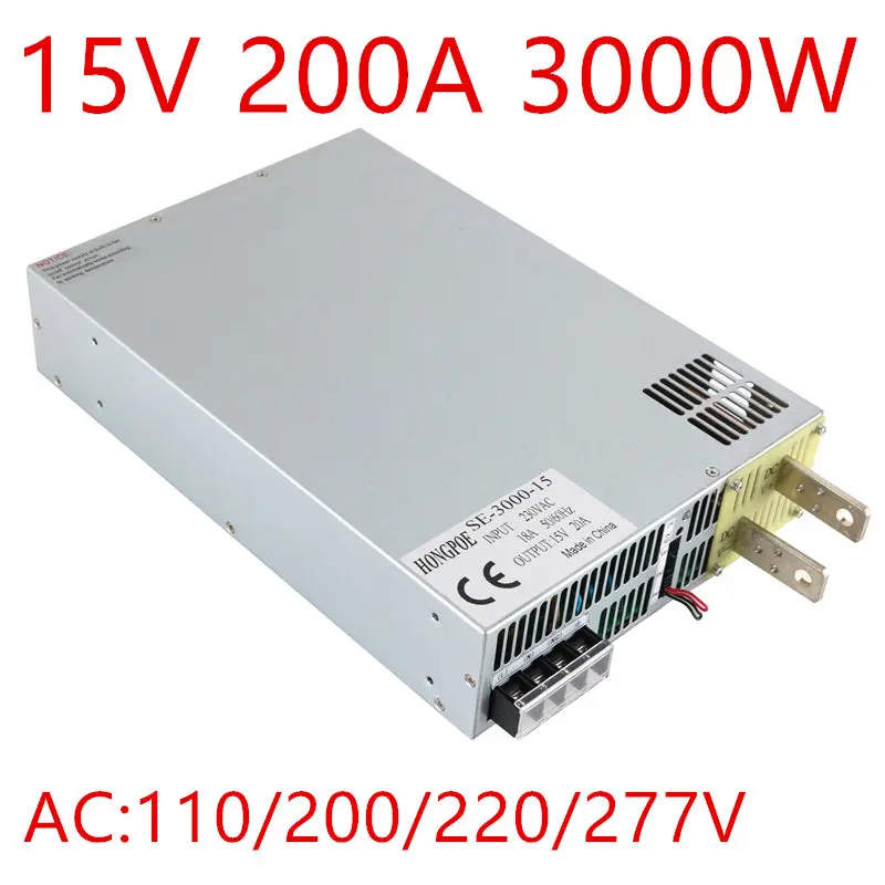 1PCS 3000W15V power supply 15V 200A AC DC 0 15V adjustable 0 5V (0 10V) analog signal control ON