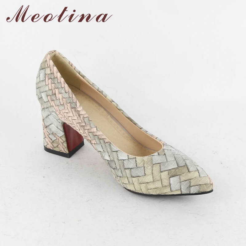 Meotina/женские туфли-лодочки женская обувь на толстом каблуке разноцветная женская обувь со складками на высоком каблуке с острым носком г. Весенняя Новинка, большие размеры 33-43