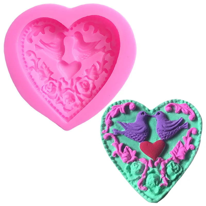 

Food Grade Pigeon Love Heart Flowers Cake Silicone Chocolate Mold Silicone Cake Tools Decorating Bolo Cake Baking Mold A359052