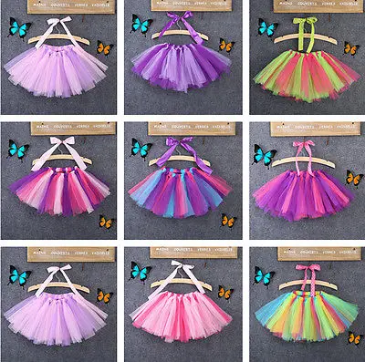 2017 милые модные детские юбки радужная юбка пачка с бантом для маленьких девочек