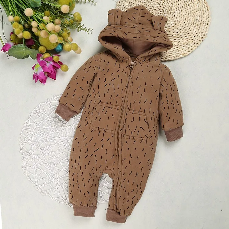PPY-90, брендовые Осенние милые детские комбинезоны, флисовый комбинезон с капюшоном и подкладкой с жирафом для малышей, Одежда для новорожденных, верхняя одежда для детей 6-18 месяцев