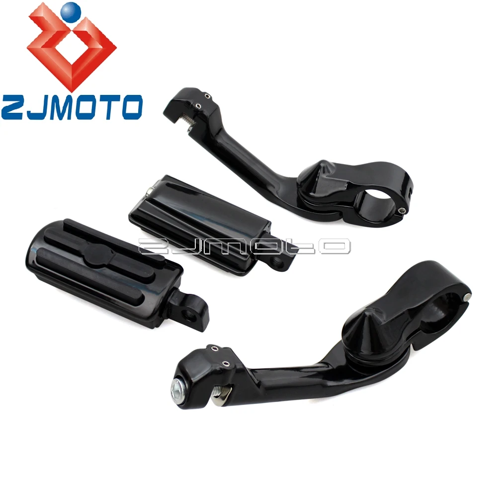 1 Set Black Motorcycle 1 1/4" Highway Engine Guard Long Angled