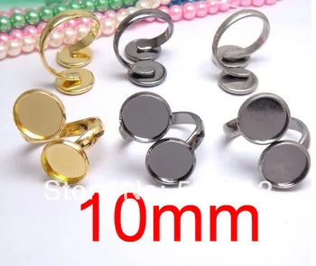 

Free ship!!!100pcs 10mm cameo setting bezel ring blank adjustable ring blanks ring base/5 colors can choose