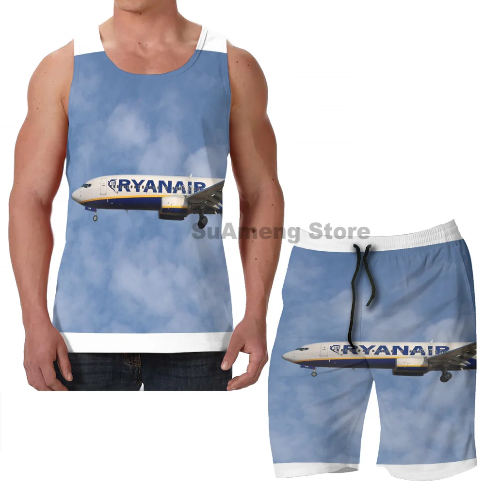 

Summer funny print men Tank Tops Women Ryanair Boeing 737-8AS (2) men Board beach shorts women sets fitness sleeveless vest