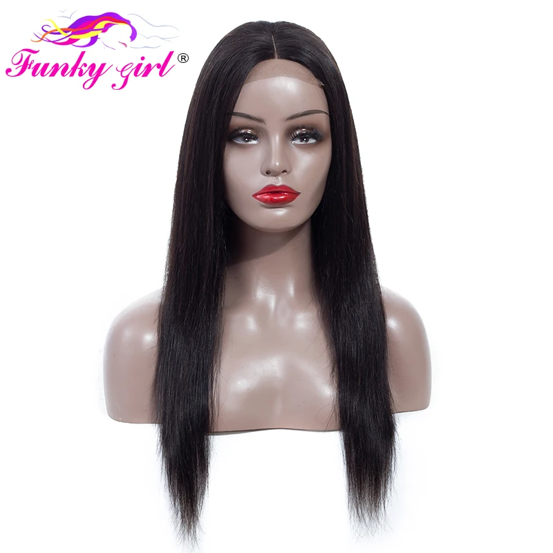 

Funky Girl 4x4 Lace Closure Wig For Black Woman Density 150% Peruvian Straight Human Hair Wigs With Baby Hair Non Remy Lace Wig