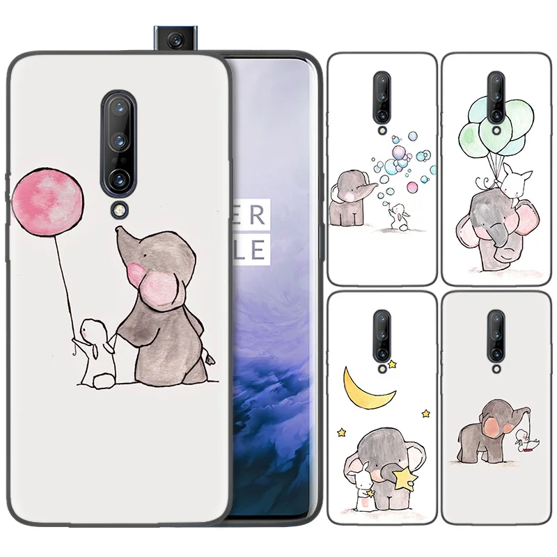 

Business Pattern Phone Black Rubber Soft Silicone Case Bag Cover for 1+ Oneplus 6T Cases 6 7 Pro 5G Fundas Balloon Mouse Elephan