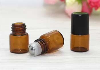 

300PCS/LOT Hot Sale 1ml 2ml Mini amber roll on roller bottles for essential oils, Roll-on refillable perfume bottle container