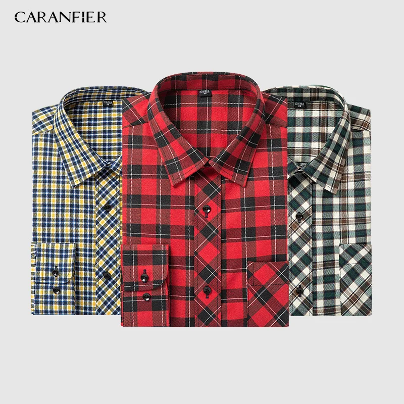 

CARANFIER 3pcs Mens Long Sleeve Contrast Plaid Dress Shirt Male Smart Casual Tops Slim Fit Adjustable Cuff Button Down Shirts