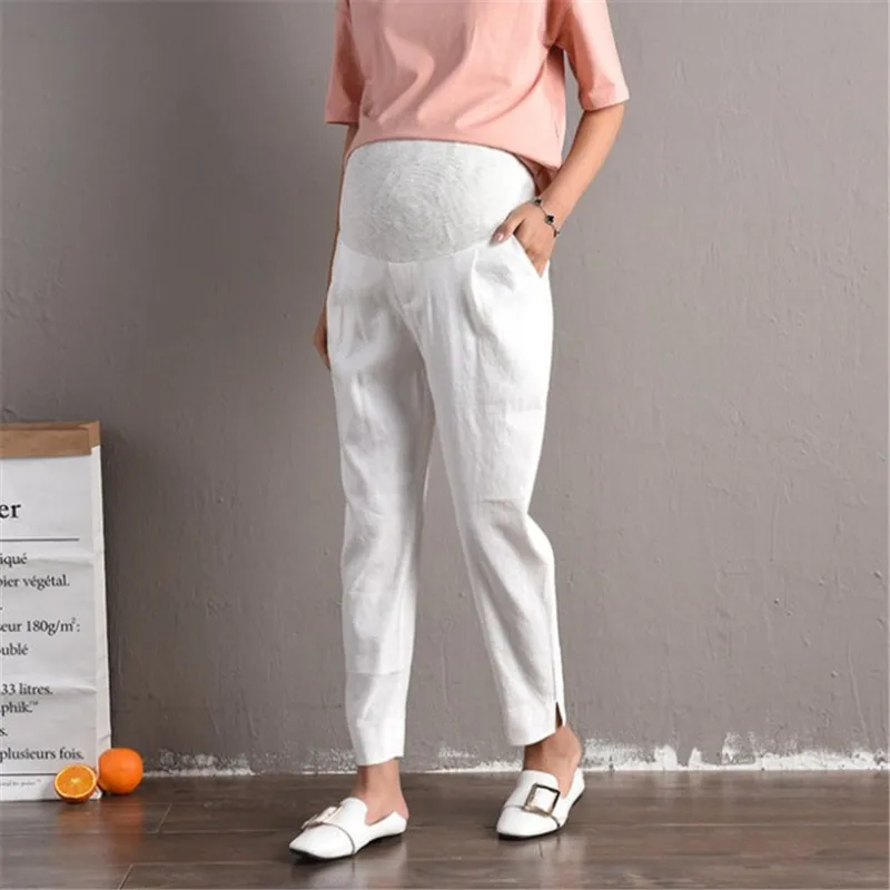 

High waist linen cotton maternity pants belly casual pants pregnant women clothes linen care maternity pants summer