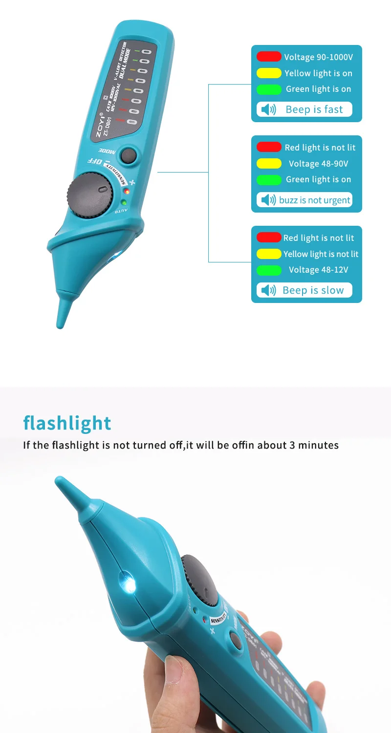 ZOYI ZT-DB01 Бесконтактный детектор напряжения переменного тока тестер напряжения ручка с светодиодный светильник индикатор напряжения 12-1000 В Регулируемая чувствительность